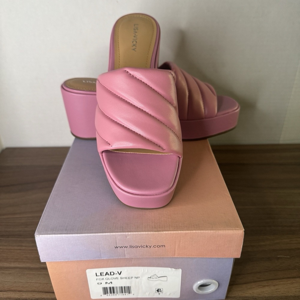Lisa Vicky Lead V Platform Wedge Pink Cushion Sandal Fox Glove Sheep Size 9 New